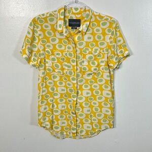 Wildfang The‎ Empower Short Sleeve Button Up In Yellow Abstract Size XS
